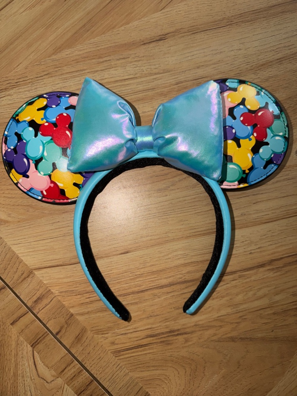 Colorful Multi Mickey Ears Headband with Iridescent Blue Bow